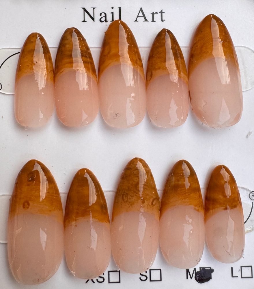 Amber Ombre press-on set — amber-brown fading into a soft nude base